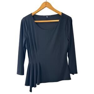 White House Black Market Black Pleated Peplum Blouse Top Women’s Size M